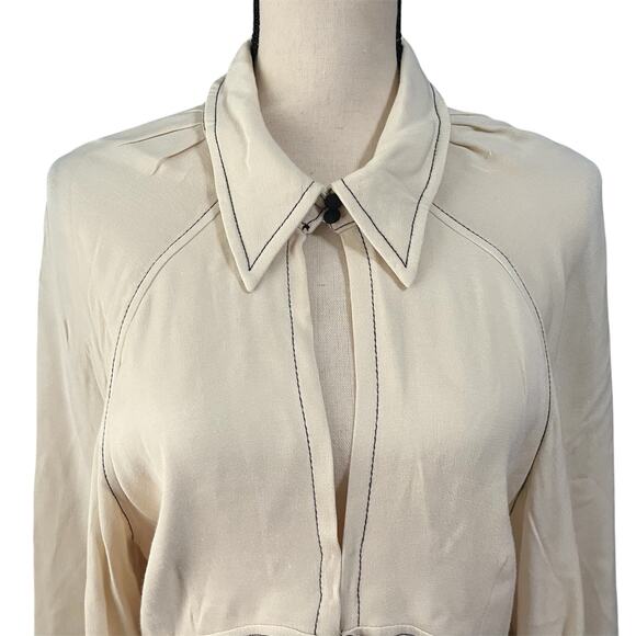 Free People Women's Ivory V-Neck Buttons Festival Boho Oversized Mini Dress Sz S - Picture 3 of 7